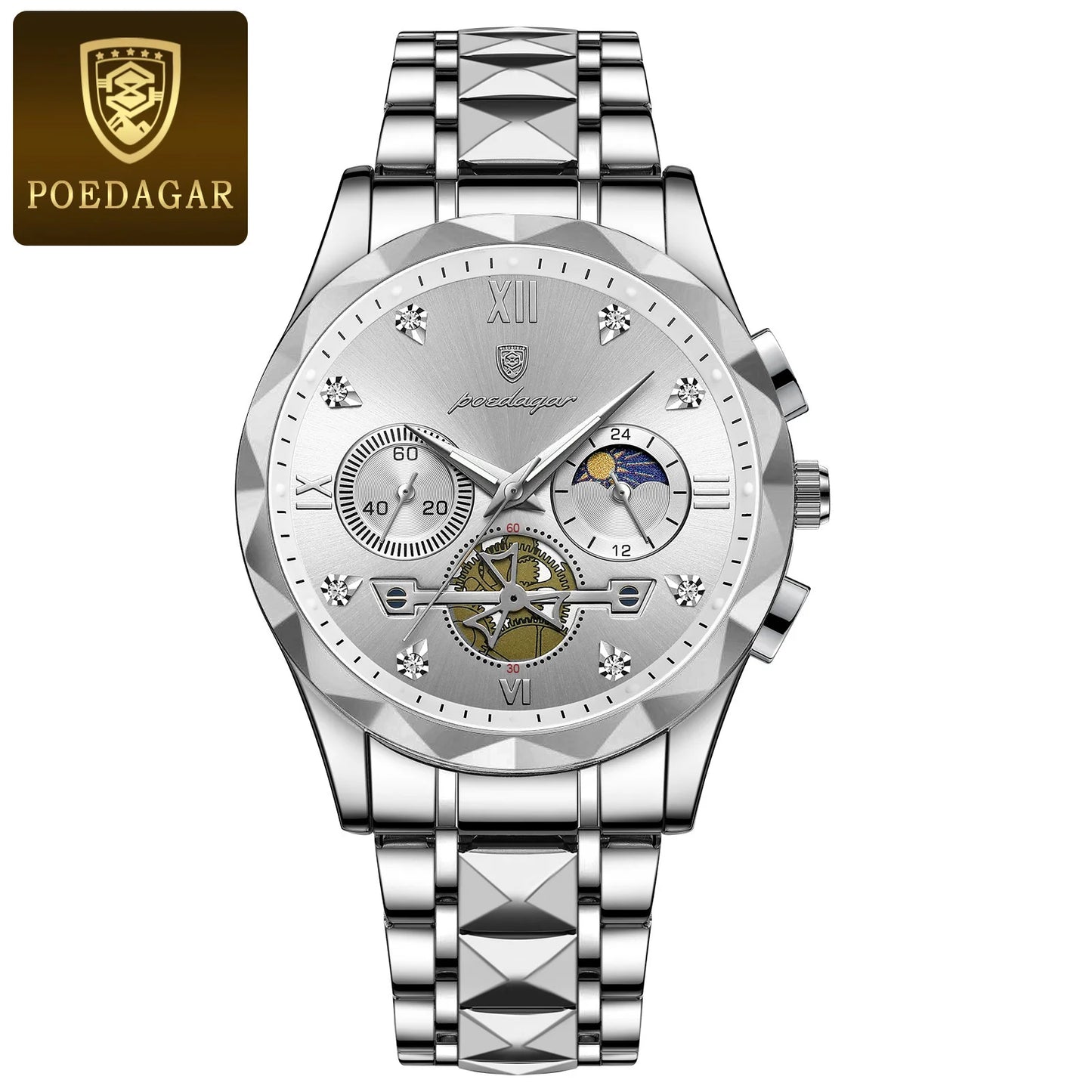 POEDAGAR Luxury Man Wristwatch Chronograph Waterproof Luminous Men Watch Stainless Steel High Quality Sport Men's Quartz Watches