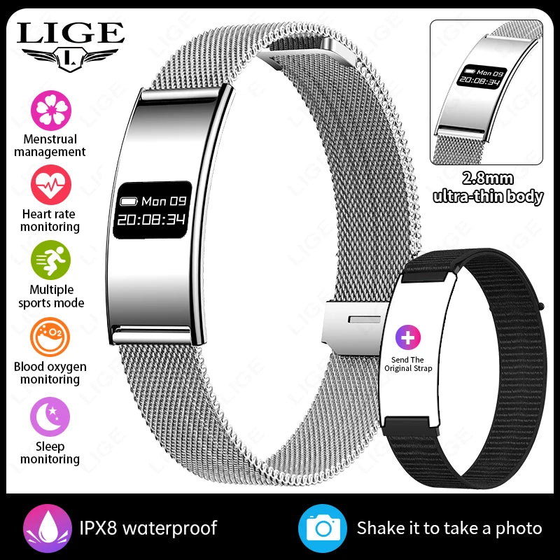 LIGE New 2.8mm Ultra-thin Smart Wristbands Heart Rate Health Monitoring Smart Bracelet Waterproof Sports Electronic Smart Watch