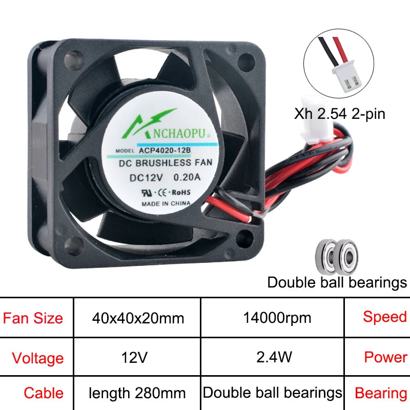ACP4020 4cm 40mm fan 40x40x20mm DC5V/12V/24V 2pin Axial flow fan cooling fan for power printer industrial control computer