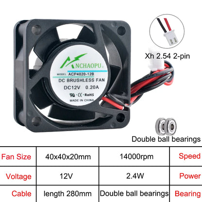 ACP4020 4cm 40mm fan 40x40x20mm DC5V/12V/24V 2pin Axial flow fan cooling fan for power printer industrial control computer