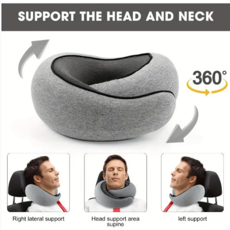 Portable Travel Neck Pillow Memory Foam U-shaped Pillow Snail Style 360 Degree Travel Neck Support Car,Office Sleep Pillow