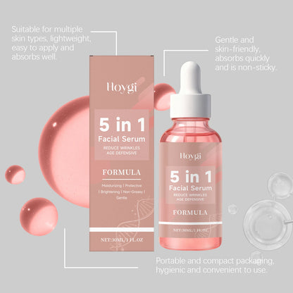 HOYGI 5 In 1 Fade Fine Lines Firming Face Serum Moisturizing Brightning Vitamin E Collagen Facial Essence Shrink Pores Skin Care