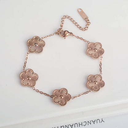 Double Sided Metal Laser Five Leaf Flower Adjustable Charm Bracelet Classic for Woman New Fashion Stainless Steel Jewelry Clover