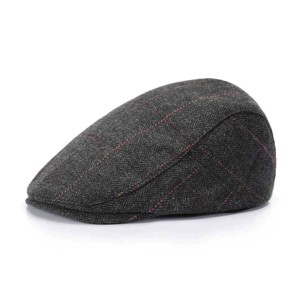 Retro Newsboy Caps Men British Painters Hats Autumn Winter Berets Herringbone Grid with Red Line Flat Cap Hip Hop Berets