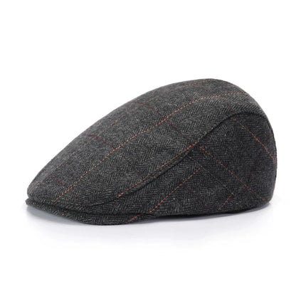 Retro Newsboy Caps Men British Painters Hats Autumn Winter Berets Herringbone Grid with Red Line Flat Cap Hip Hop Berets