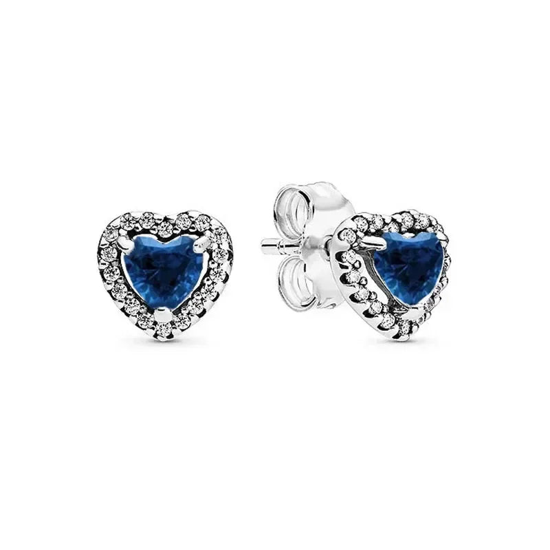 New 925 sterling silver heart-shaped earrings, rings, necklaces, pink red rainbow luxury set, sparkling charm jewelry,  gifts