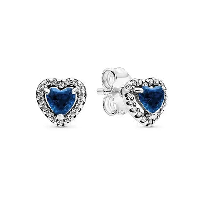 New 925 sterling silver heart-shaped earrings, rings, necklaces, pink red rainbow luxury set, sparkling charm jewelry,  gifts