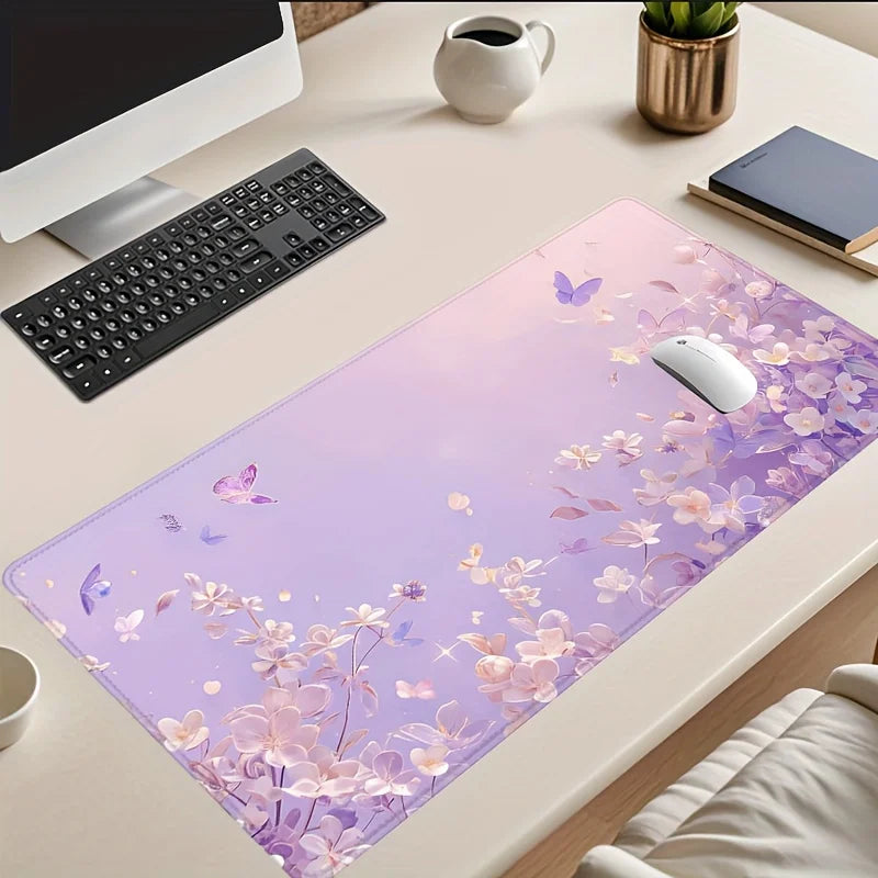 Dreamy Flower Butterfly Mouse Pad Purple Floral  Non-Slip Office or Home Workspace Office Desk Accessory Mouse Pads for Desk