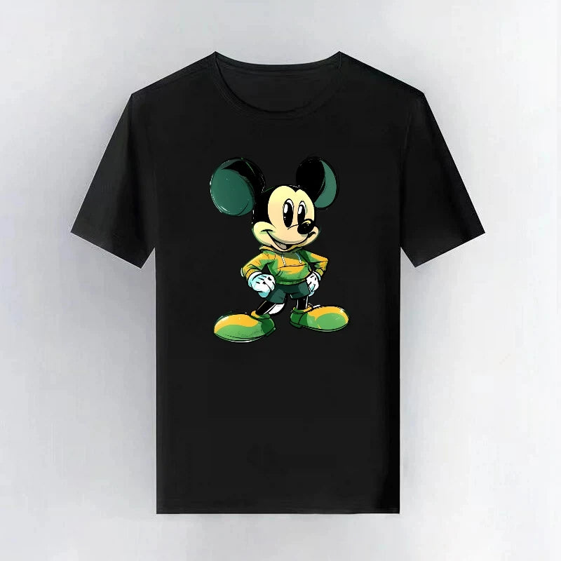 Mickey Mouse Disney Printing Pattern Casual Black O-Neck Short Sleeves Man Tops Trendy Woman Loose Tshirts Parent-child Clothing