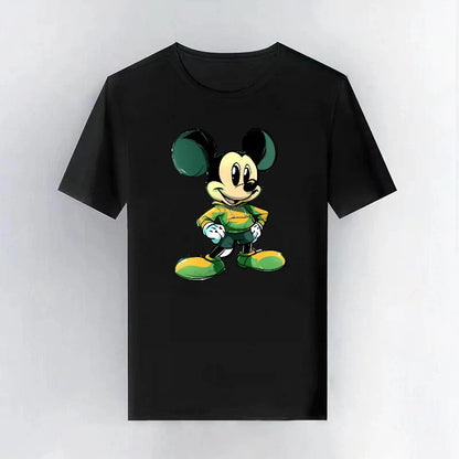 Mickey Mouse Disney Printing Pattern Casual Black O-Neck Short Sleeves Man Tops Trendy Woman Loose Tshirts Parent-child Clothing