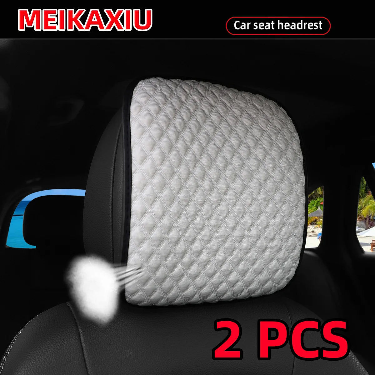 1/2PCS  Car Seat Headrest Cover, Ice Silk, Diamond Pattern, Breathable, Comfortable Fabric Pillow, Auto Accessories, Summer