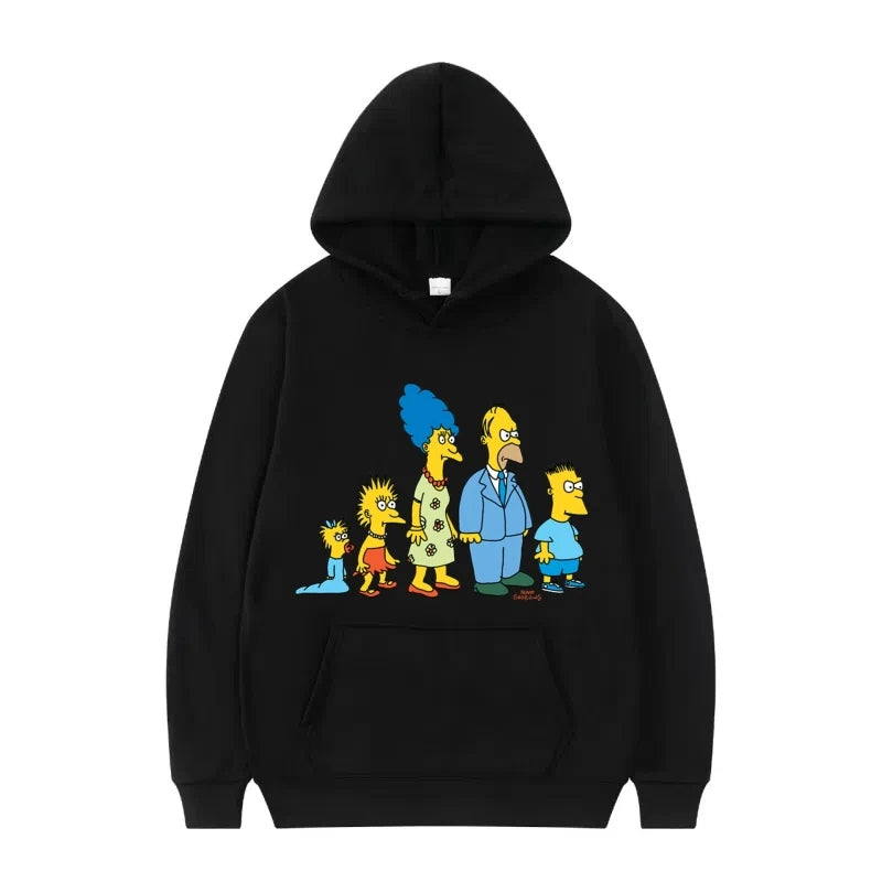 Disney The Simpsons Funny Pattern Casual Hooded Tops Men Woman Loose Comfortable Winter Black Sports Pullovers Fashion Clothing