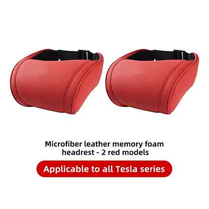 KJOY Seat Headrest Travel Rest Neck Pillow PU Leather Neck Pillow Memory Foam Pillows Car Accessories  used for Tesla Model3/Y/X