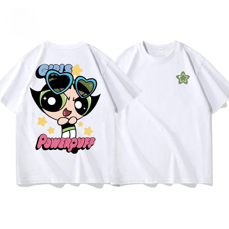 The Powerpuff Girls Collaboration Short-sleeved T-shirt for Men Women Casual Loose Pure Cotton Short Sleeve Versatile Sports Top