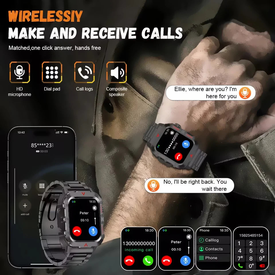 Smart Watch With Flashlight Function, Wireless Calls, Health Monitor，Message Reminders, Suitable For Iphone And Android Phones