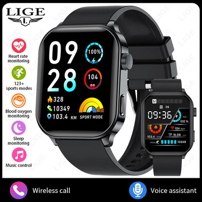 LIGE NEW Smart Watch Daily Monitoring Voice Assistant Wireless Call Notification Music Control Men Women Waterproof Smartwatch
