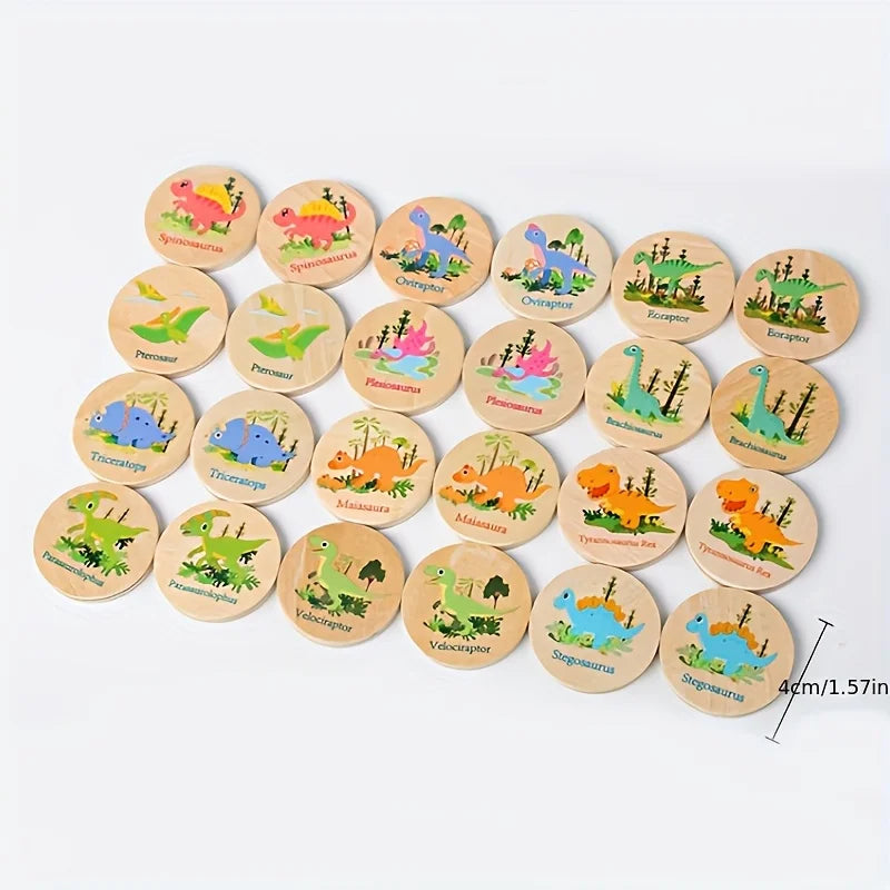 Children's Wooden Memory Matching Game with Educational Dinosaur, Animal, and Ocean-Themed Toys to Find the Same Ones