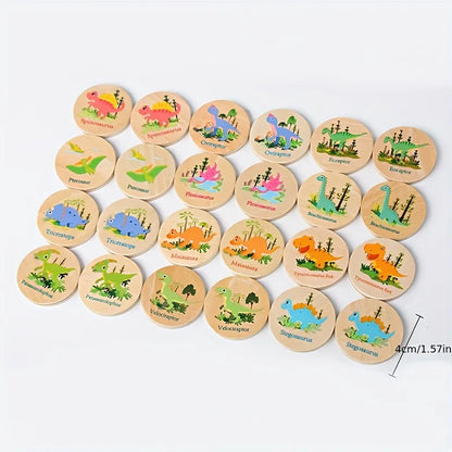 Children's Wooden Memory Matching Game with Educational Dinosaur, Animal, and Ocean-Themed Toys to Find the Same Ones