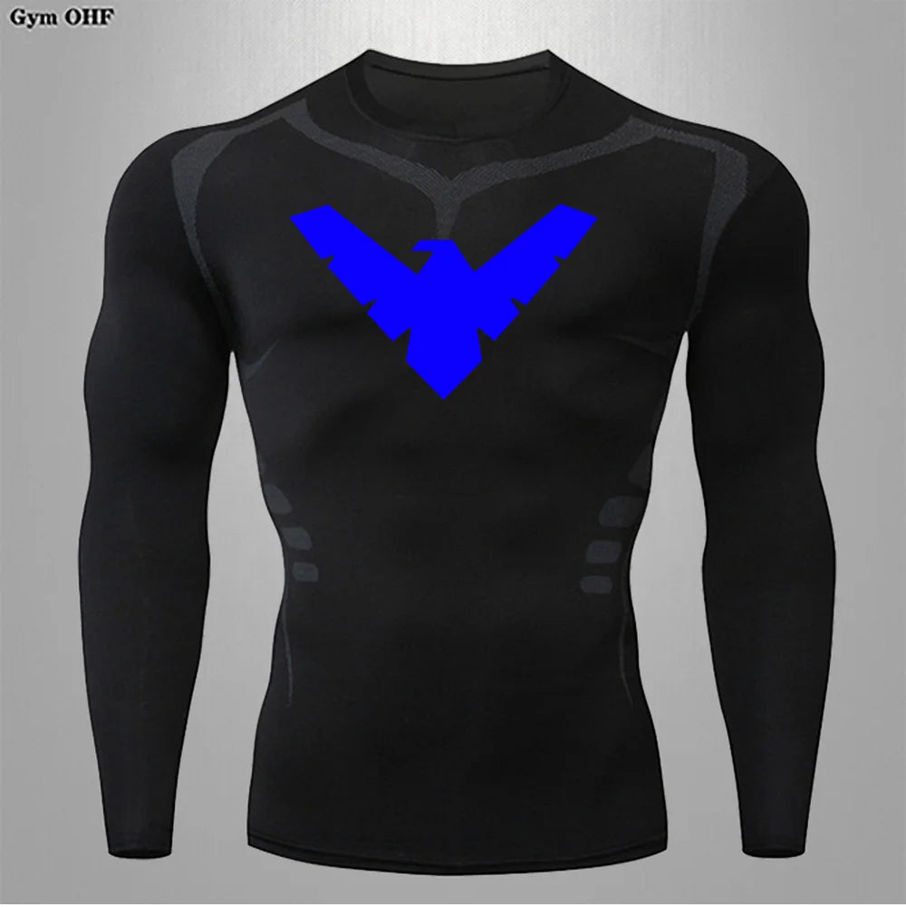 Compression Nightwing Print Tops For Men T Shirt Rashguard Jiu Jitsu Gym Fitness Running Train   ing Shirts Jersey Short Sleeved