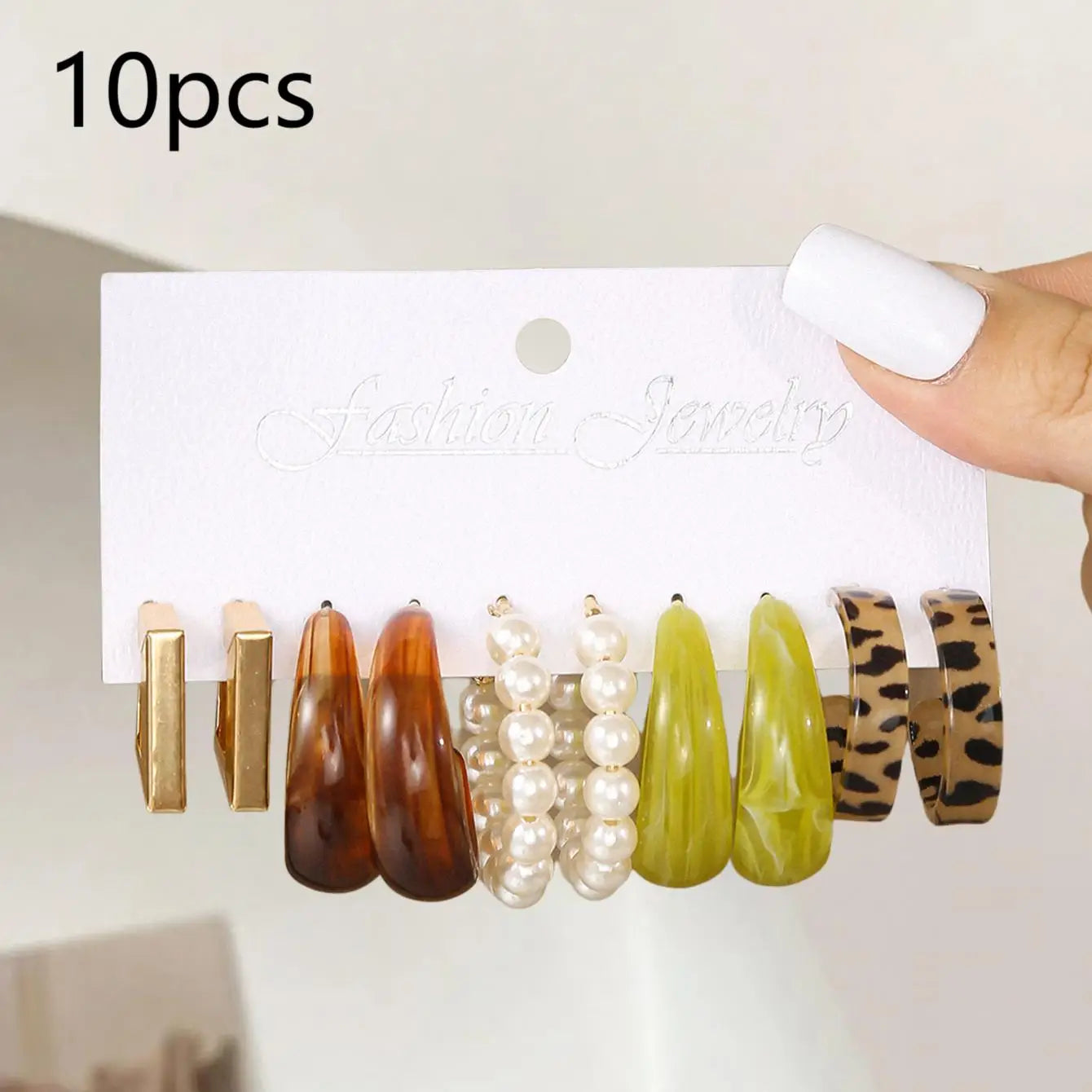 Retro Summer Multi-color Hoop Earring Set Water Drop C-shaped Designs Women's Fashion Leopard Print Earrings Daily Wear Dating