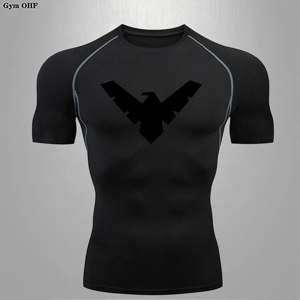 Compression Nightwing Print Tops For Men T Shirt Rashguard Jiu Jitsu Gym Fitness Running Train   ing Shirts Jersey Short Sleeved