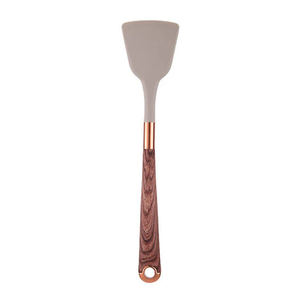 LMETJMA Silicone Kitchen Utensil Set 10 Pcs Cooking Utensil with Utensils Holder Wooden Pattern Handles Nonstick Cookware JT264