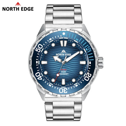 NORTH EDGE TRITON Solar Powered Dive Watch Men Luxury Quartz Watches For Men 316L Stainless Steel Case Waterproof 300M