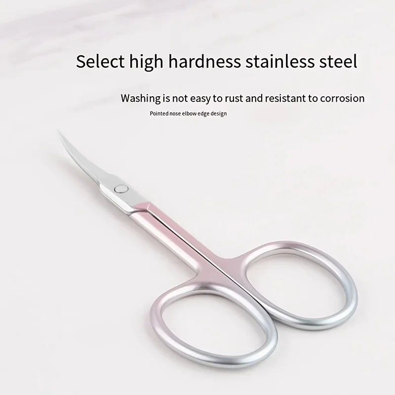 Gradient Pink Curved Stainless Steel Scissors Multi-Purpose Beauty Tool for Eyebrows Nails and Makeup Care Non-Slip Grip