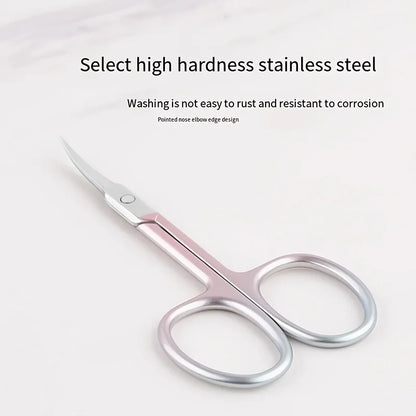 Gradient Pink Curved Stainless Steel Scissors Multi-Purpose Beauty Tool for Eyebrows Nails and Makeup Care Non-Slip Grip
