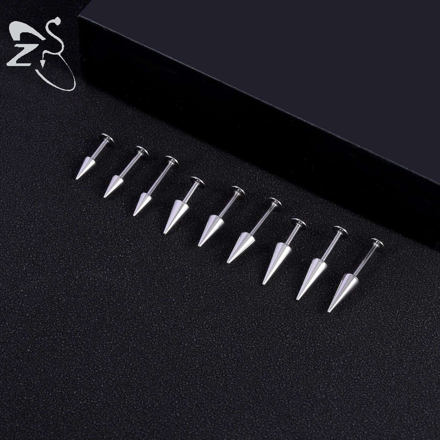 ZS 3pcs/lot 16g Cone Spike Labret Stud Surgical Steel Cartilage Earrings Black Color Barbell Piercing Tragus Helix Rook Jewerly