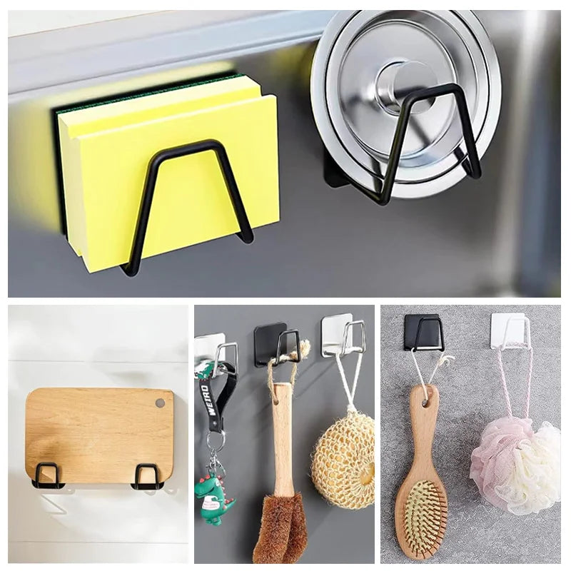 Kitchen Sink Sponges Holder Self Adhesive Drain Drying Rack Bathroom Basin Rack Storage Hooks Kitchen Wall Hooks Accessories