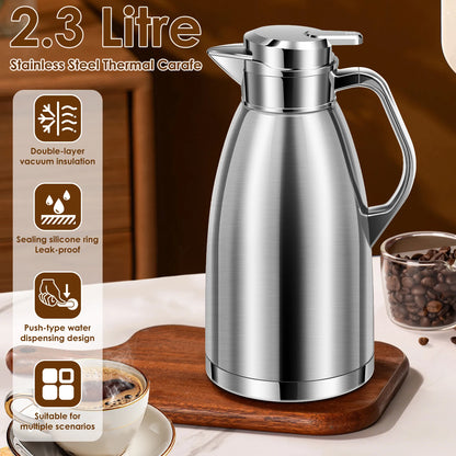 2.3L Double Wall Insulated Jug Stainless Steel Vacuum Flasks Office Hot Coffee Thermos Insulation Kettle Hot Water Thermos Pot