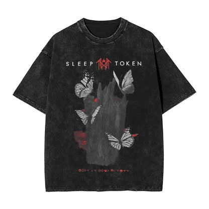 Sleep Rock Music Tokensd Even In Arcadia T Shirt Hip Washed Short Sleeve High Street T-Shirt Fashion for Men Women Streetwear