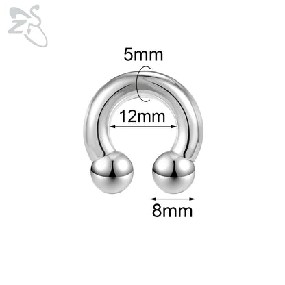 ZS 1 Piece 2/4/6/8G Stainelss Steel Horseshoe Nose Ring Men Internal Threaded Large Gauge Piercings Ear Expander Septum Piercing