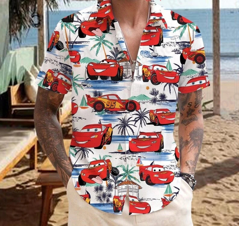 Disney Personalizes Lightning Mcqueen Men Women Shirt Cars Movie Hawaiian Shirt Kids Summer Beach Shirt