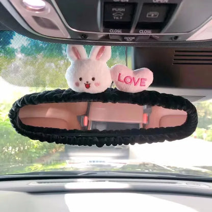 Cute Cat Rabbit Car Cartoon Seat Belt New Rearview Mirror Figure South Korea Car Mirror Hanging Accessories Pink Interior Woman