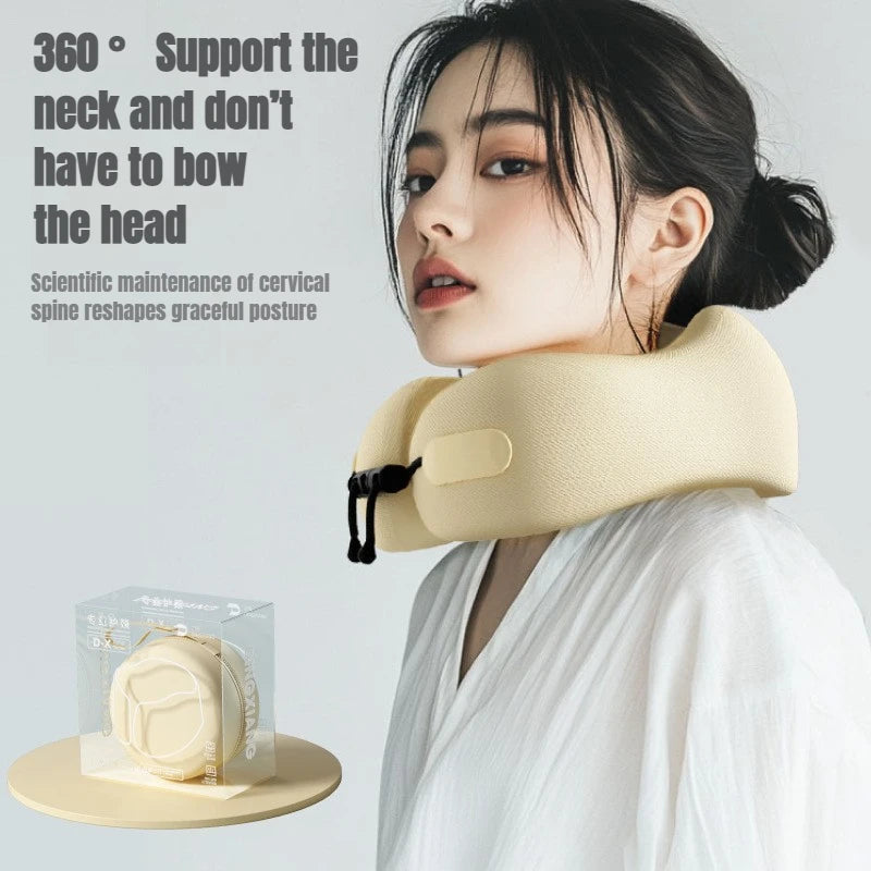 Travel Neck Pillow Memory Foam Pillow for Airplane Car Office Supportive Cervical Neck Rest with Washable Cover