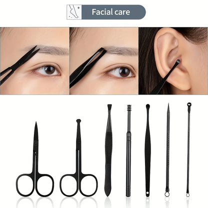 7/18pcs Professional Nail Clipper Set with Storage Box Stainless Steel Black Nail Beauty Kit for Ear Manicure Pedicure Care Tool