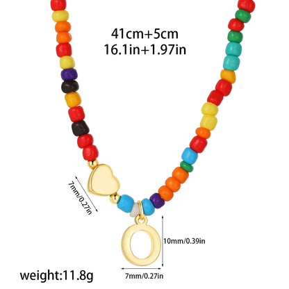 Colorful 26 Initial Letter Necklace Wedding for Women Adjustable Fashion Heart Beads Clavicle Chain Necklaces Christmas Jewelry