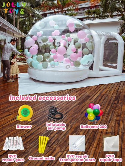 JOLLY TOYS Balloon Inflatable Bubble House with Trampoline and Transparent Dome PVC Material with Blower for Children Birthday