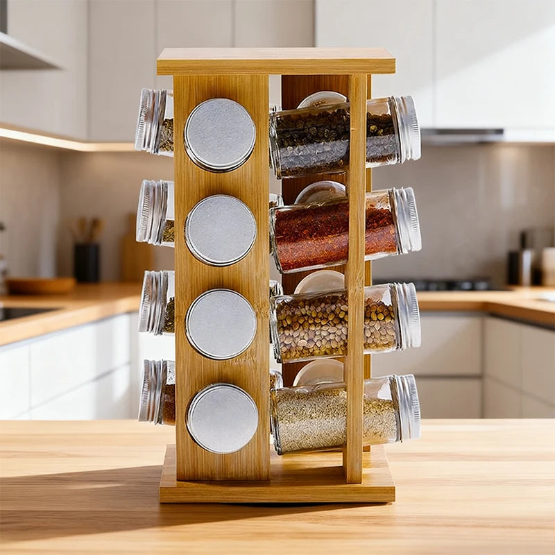 wooden kitchen condiment rack rotatable fragrance finishing rack multi-layer seasoning bottle storage rack