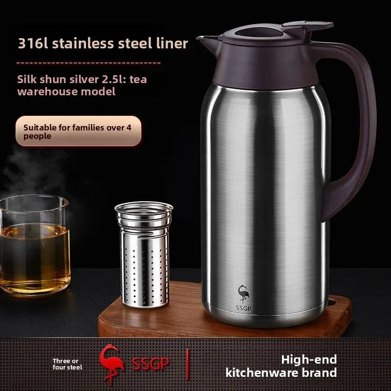 German Three Four Steel 316 Stainless Steel Insulated Tea Pot Home Use Steaming Tea Pot Insulated Water Pot Hot Water Bottle