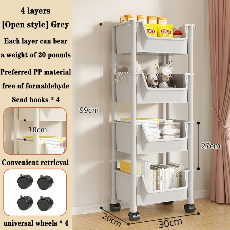 Children's Bookcases Rack Cart Home Toy Storage Reading Shelves Furniture With Wheels Removable Small Bookshelves With Wheels