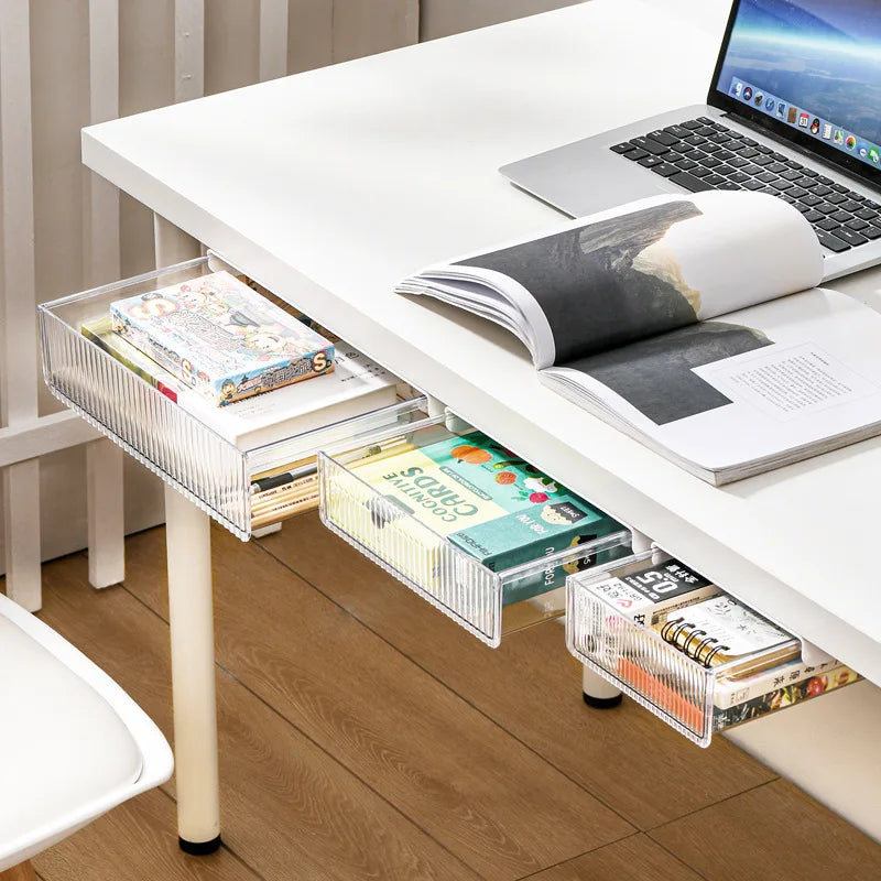 Desk Table Self Storage Boxs Under Desk Drawer Stick Stand Hidden Stationery Pens Office Home Organizer Accessories Supplies