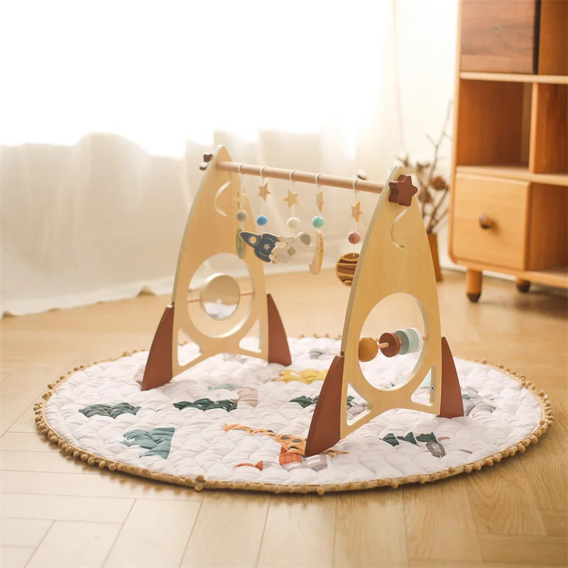 Baby Wooden Gym Frame Rocket Model Newborn Activity Gym Frame Hanging Pendant Rattle Toys For Baby Education Montessori Toys