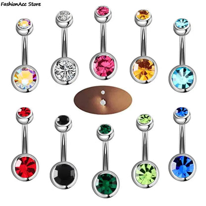 5/10/15/20pcs/lot Single Crystal Rhinestone Belly Button Rings Navel Piercings Ombligo Multicolor Ball Nombril Surgical Steel