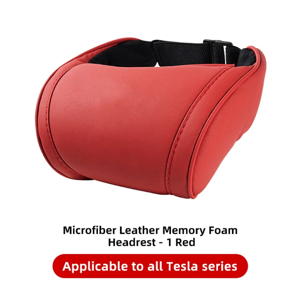 KJOY Seat Headrest Travel Rest Neck Pillow PU Leather Neck Pillow Memory Foam Pillows Car Accessories  used for Tesla Model3/Y/X