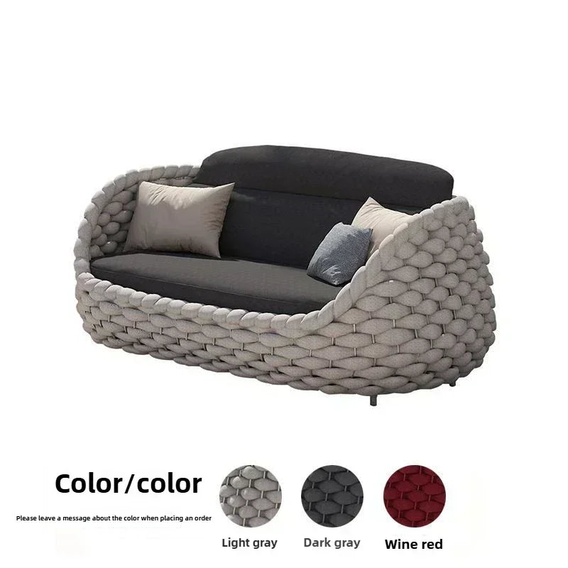All-Weather Rattan Outdoor Sofa Set Courtyard Combination Double Chair Leisure Terrace Furniture for Villa Balcony Living Room