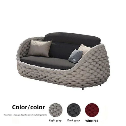 All-Weather Rattan Outdoor Sofa Set Courtyard Combination Double Chair Leisure Terrace Furniture for Villa Balcony Living Room