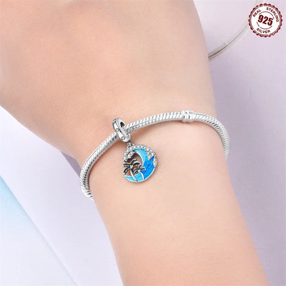 Leisurely 925 Sterling Silver Beach Trip Hawaiian Bikini Surf Coconut Tree Charm Fit DIY Bracelet Necklace Travel Souvenirs